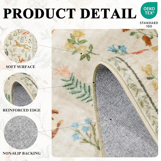DUKINO 3x4 Rug, Washable Animal Area Rug for Entryway Non Slip, Beige | Soft, Low Pile, Stain Resistant Indoor Carpet Runner for Entryway, Kitchen, Bedroom, Bathroom, Pet Friendly, Home Decor