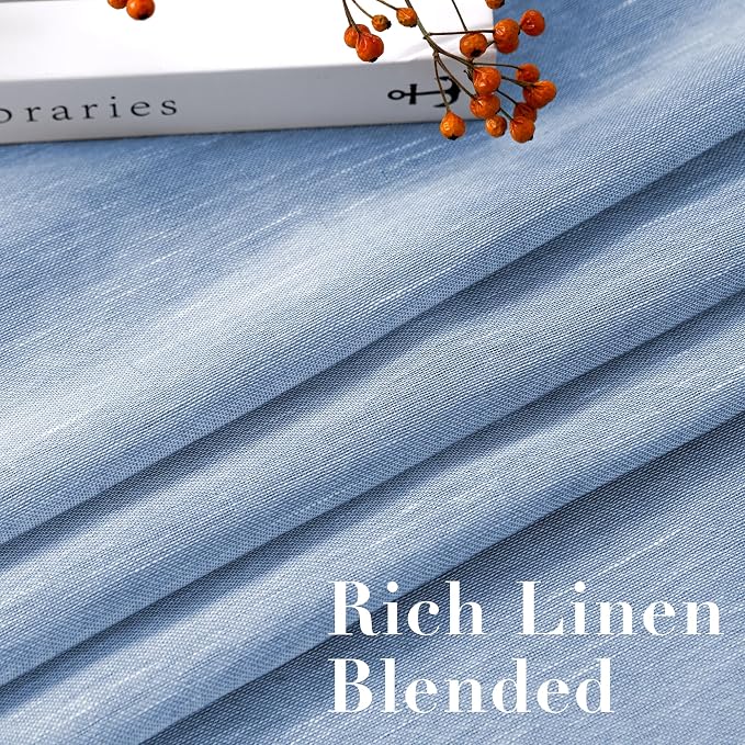 H.VERSAILTEX Linen Curtains Flax Linen Blended Curtain Panels for Living Room/Bedroom Semi Sheer Privacy Curtains 120 inch Length 2 Panels Set Nickel Grommet Window Drapes, Chambray Blue
