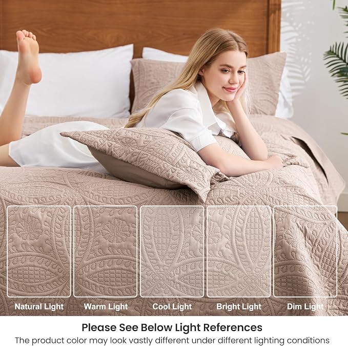 Love's cabin Oversized King Size Quilt Bedding Set Burlwood Bedspreads - Oversized King Lightweight Bedspread Comforter - Coin Pattern Coverlet for All Season - 3 Pieces (1 Quilt, 2 Pillow Shams)