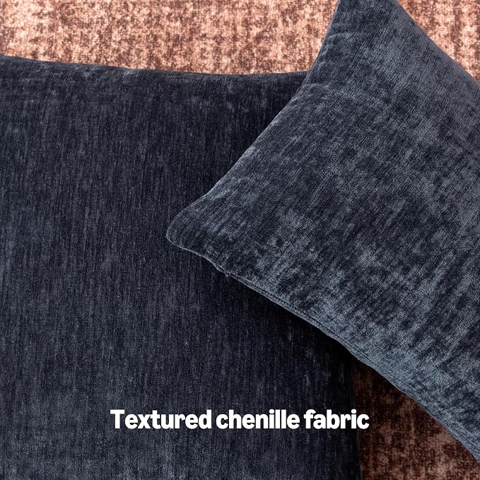 Amazon Basics Chenille Throw Pillow Covers, Home Decor Cushion Cover for Bedroom Living Room Couch Bed, 18" W × 18" L, Navy Blue