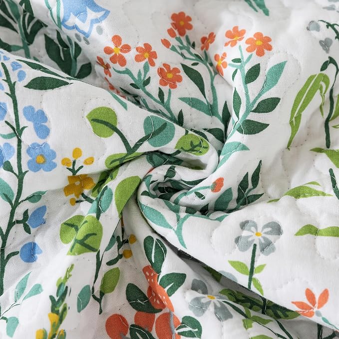 NEWLAKE Cotton Bedspread Quilt Sets-Reversible Patchwork Coverlet Set, Green Classic Floral Pattern, California King Size