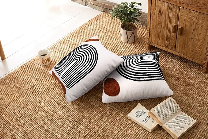 Merrycolor Boho Throw Pillows 20x20 Inches,Soft Woven Tufted Pillow Covers Square,Abstract Moon Pillow Case for Sofa Bedroom Living Room 1 Pcs