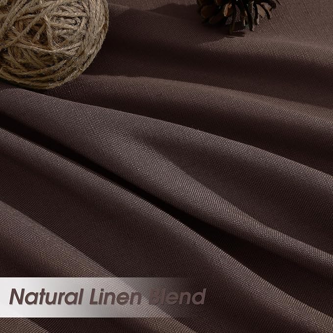 Linen Curtains 90 Inches Long for Living Room Semi Sheer Light Filtering Curtain Back Tab Rod Pocket Neutral Boho Modern Farmhouse Decor Window Drapes for Bedroom 52x90 2 Panels Coffee