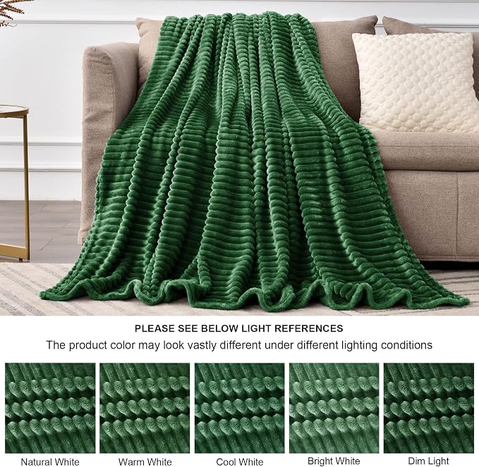 BEDELITE Ribbed Jacquard Dark Green King Size Blankets for Bed, 108x90 Inch | Soft Warm Decorative Fluffy Blanket, Cozy Fuzzy Lightweight Plush Fleece Throw Blankets for Bed, Room Decor, Gift for Women