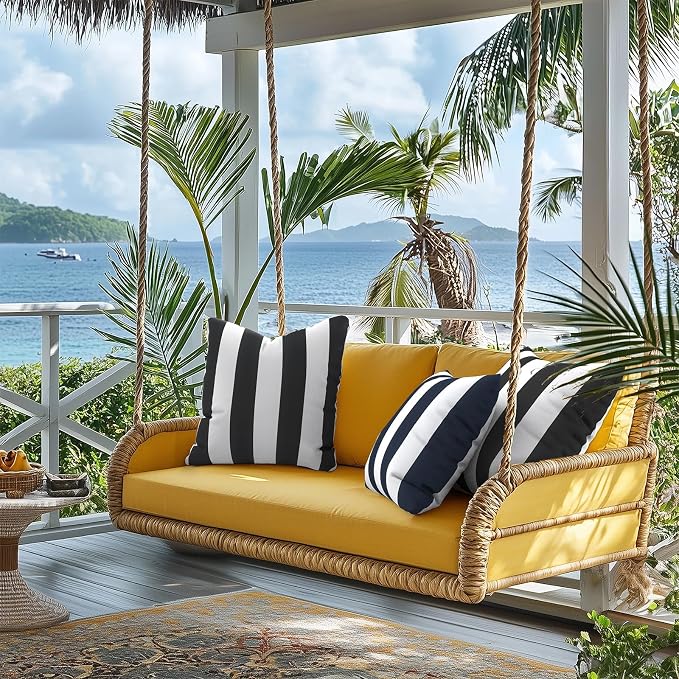 Outdoor Throw Pillow Covers 16x16 Inch, Square Patio Pillow Cases Pack of 2, Modern Decorative Back Cushion Covers for Patio Furniture Garden Couch Farmhouse, Cabana Navy