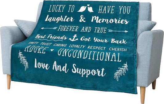 PAVILIA Best Friend Blanket - Friendship Gifts for Women, Soul Sister & Long Distance Bestie Gift, Soft Cozy Fleece Throw with Sentimental Quotes, BFF Birthday Gift Idea, Teal Sea Blue