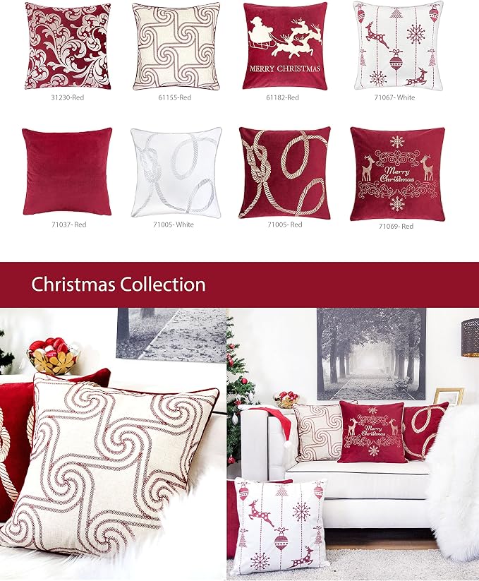 Embroidery White Velvet Throw Pillow Cover, Merry Christmas Series Gift Knot Luxury Soft Fuzzy Cozy Warm Slik Gift Square Couch Cushion Pillow Case 20 x 20 Inch, Cover Only