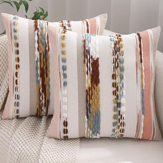 Boho Tufted Throw Pillow Covers 18x18 Set of 2 Orange