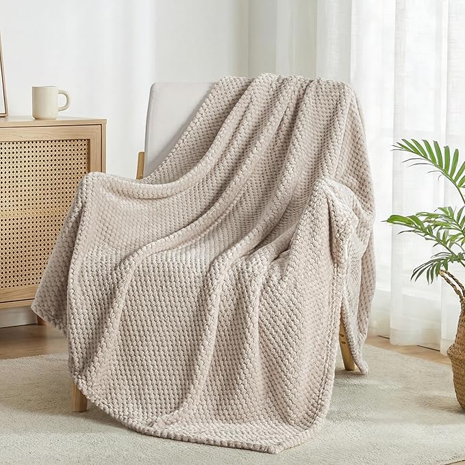 Exclusivo Mezcla Soft Waffle Fleece Bed Blanket Twin XL Size, Tan | Lightweight Plush Blanket for Bed, Couch, Sofa, Cozy Fluffy Design for Bedroom, Guest Room, All Season, 90x66 Inches