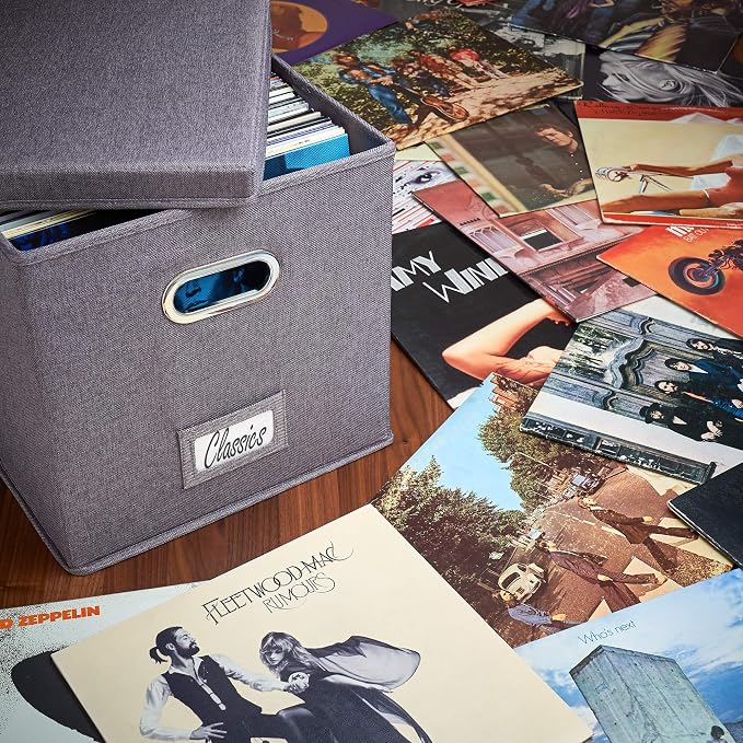 Decorative Vinyl Record Storage Box for 50+ Single Records - LP Holder
