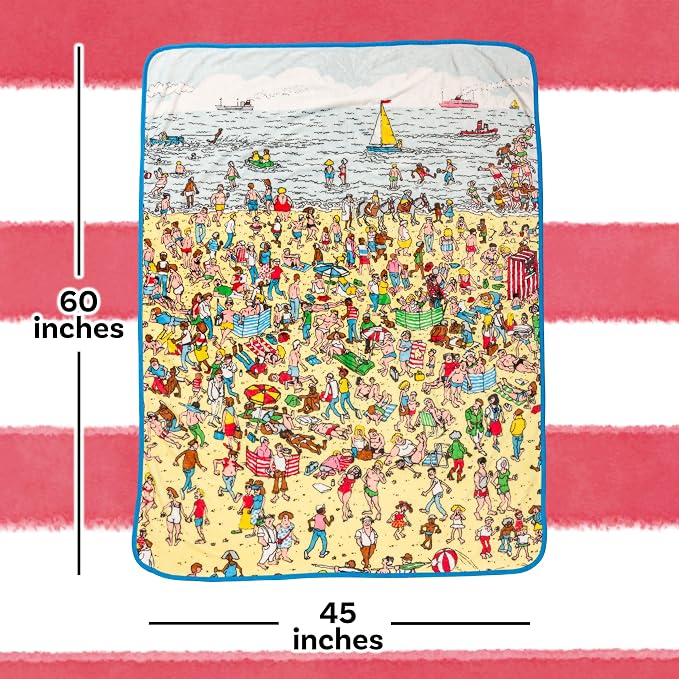 Silver Buffalo Where's Waldo Beach Edition, Fleece Throw Blanket, 45x60in | Soft and Cozy, 250 GSM