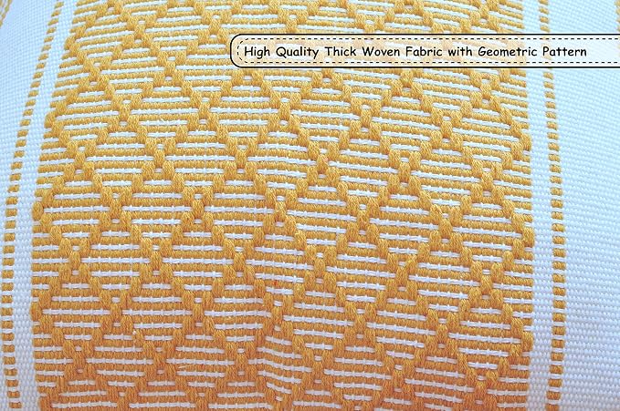 Boho Throw Pillow Covers with Tassels Mustard Yellow and White 18x18 inch -Set of 2 / Decorative Square Pillow Covers for Couch, Sofa/Farmhouse Woven Pillow Cases/Accent Cushion Covers