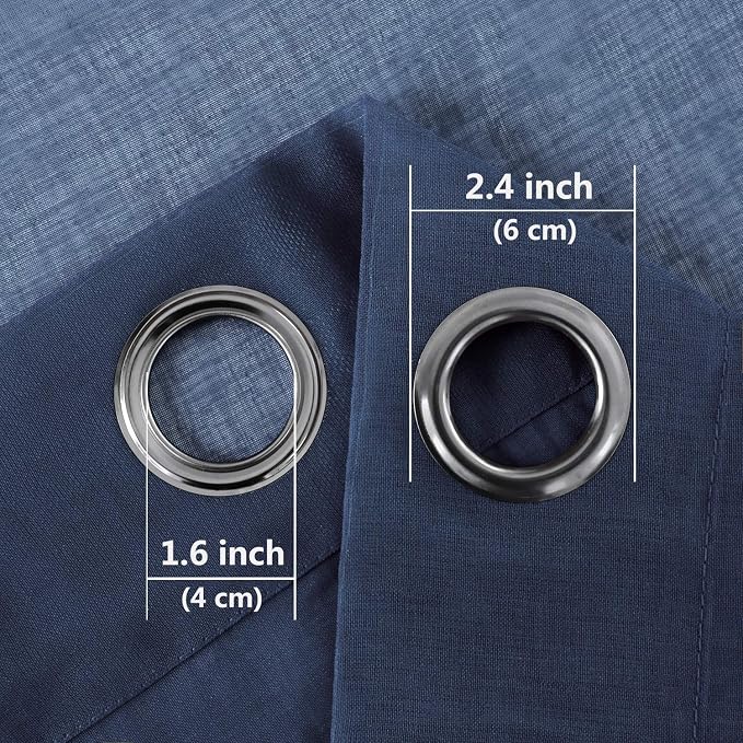 DWCN Navy Blue Faux Linen Sheer Curtains - Grommet Voile Window Curtain Drapes for Bedroom Living Room 52 x 72 inches Long, Set of 2