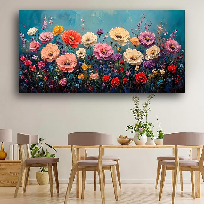 Vibrant Multicolor Flower Picture Print Canvas Wall Art Living Room Dining Room Office Study Bedroom Wall Decor Wall Art Prints Modern Style Artwork Waterproof Ready to Hang - 20x40 Inch