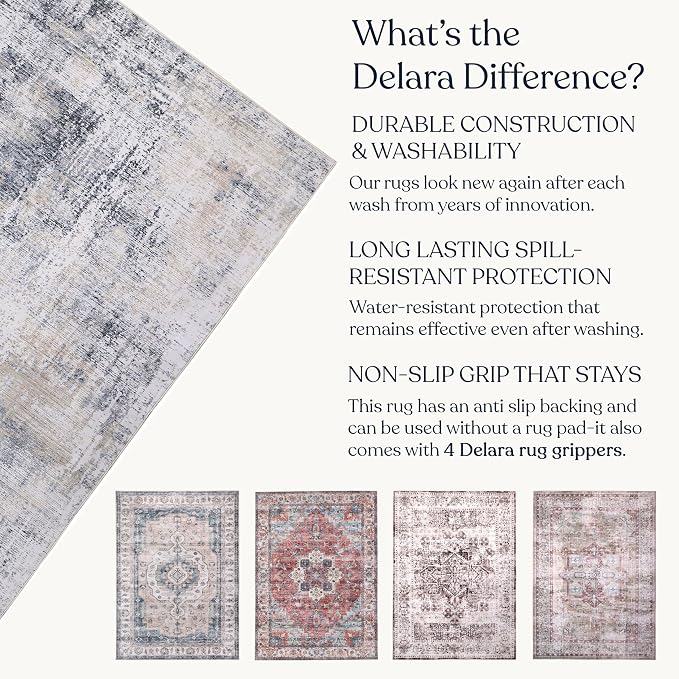 Machine Washable Area Rug, Soft & Durable, Non-Slip, Stain Resistant Rug for Bedroom, Living Room, Dining Room, High Traffic Areas. (Grey/Beige, 6' X 9')