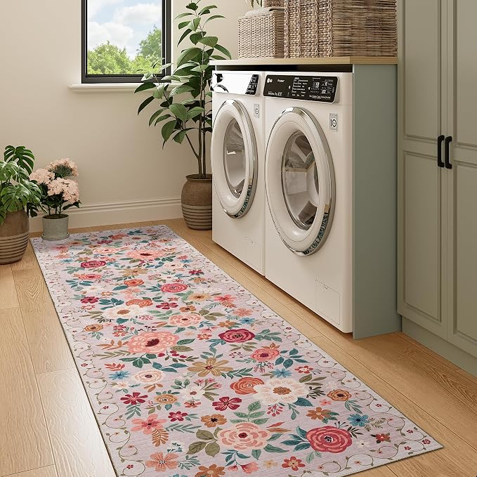 DUKINO 2x7 Runner Rug for Hallway, Washable Runner Rug Non Slip, Beige | Low Pile, Soft Indoor Carpet Runner for Kitchen, Bedroom, Bathroom, Entryway, Laundry, Pet Friendly, Home Decor, Lightweight