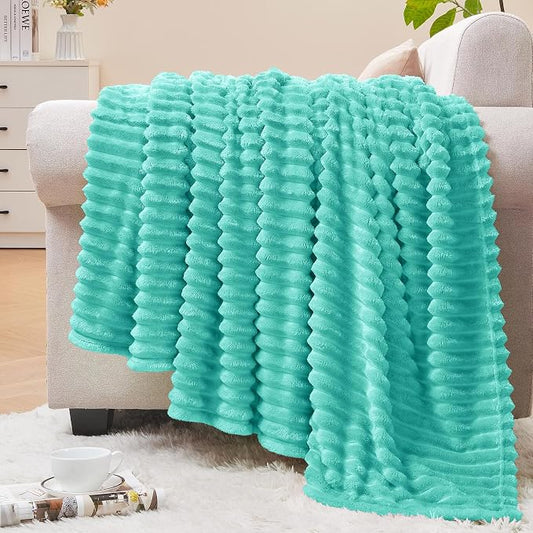BEDELITE 3D Ribbed Jacquard Aqua Fleece Throw Blanket for Couch, 50x60 Inch | Soft Warm Decorative Fluffy Blanket, Cozy Plush Lightweight Fuzzy Throw Blanket for Bed Sofa Home Room Decor, Gift for Women
