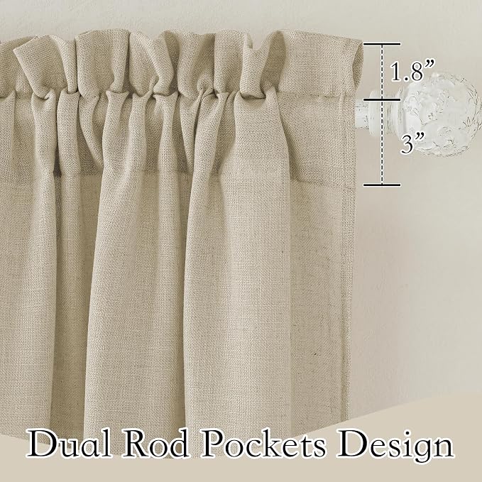 RYB HOME Linen Semi Sheer Curtains for Living Room, Light Filtering Half Privacy Window Curtains & Drapes for Bedroom, 2 Panels, Beige, 34" W x 72" L