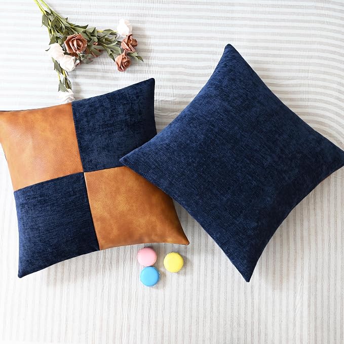 CaliTime Decorative Couch Throw Pillow Covers 16 X 16 Inches Navy Blue