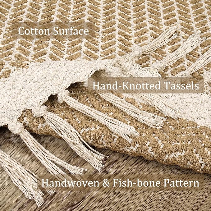 Lahome Boho Round Rug 3ft, Small Circle Washable Rugs for Entryway Kitchen | Indoor Door Bath Mat Woven Cotton with Tassels, Farmhouse Decor Area Rug Non Shedding Carpet for Bedroom Entry Dorm, Khaki