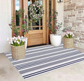 BUAGETUP Blue and White Outdoor Rug 3'x 5' Hand-Woven Cotton Washable Rug Striped Front Porch Rug Indoor/Outdoor Area Rug Floor Mat for Farmhouse/Layered Door Mats/Living Room