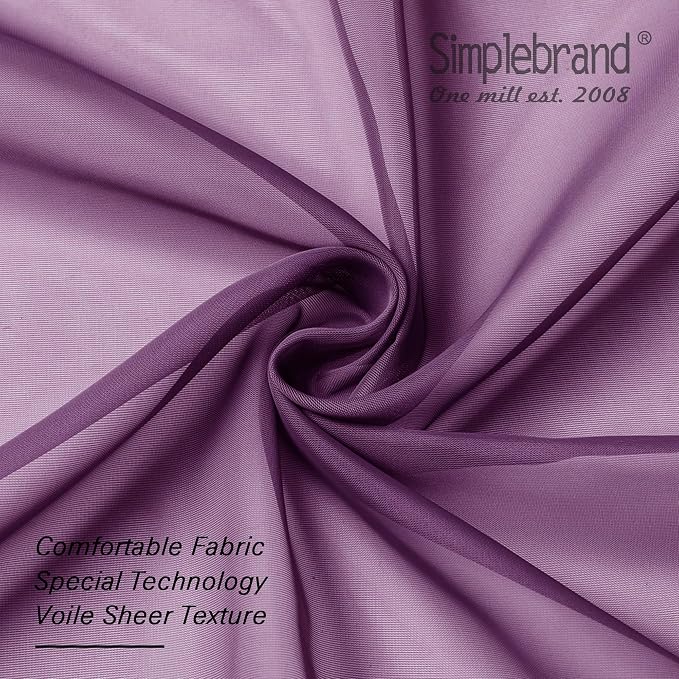 Simplebrand Plum Sheer Curtains 63 Inch Length 2 Panels, Rod Pocket Solid Color Window Sheer Curtain Panels, Elegant Curtains & Drapes for Living Room, Bedroom 2 Panels (Plum, 42" W x 63" L)