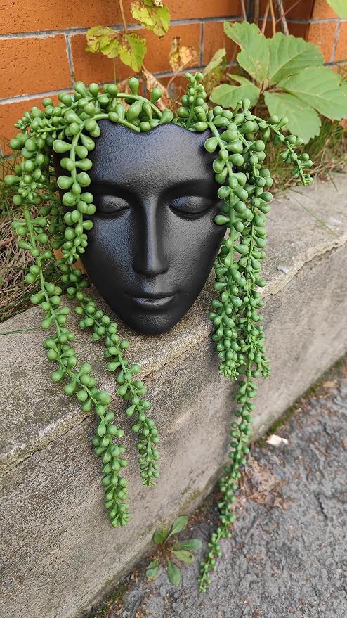 Ceramic Female Form Face Vase,Modern Sculpture Planter Pot,Human Face Shaped,Wall Hanging Plant Pot with Drainage Home Centerpieces Office Outdoor Hanging Decor