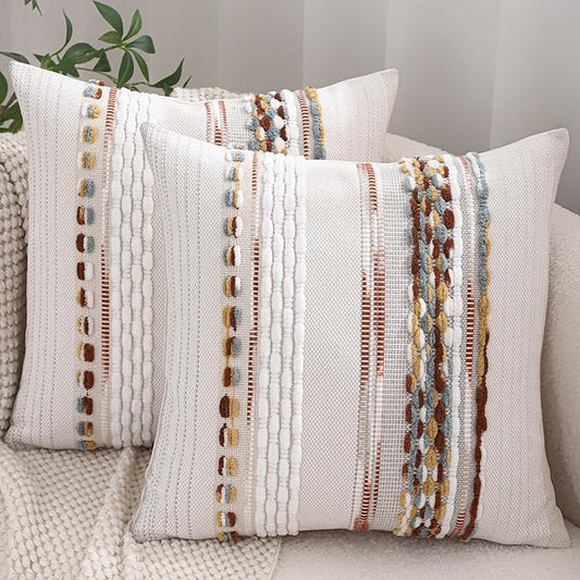 Boho Throw Pillow Covers 18x18 Set of 2 Rust Blue Yellow