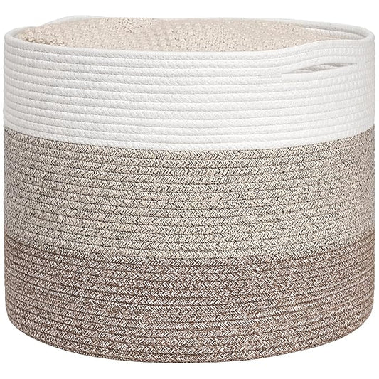 Goodpick Woven Basket for Blankets & Toys, Nursery & Living Room Decor, 45L | 15.8 x 15.8 x 13.8 In Baby Toy Storage Basket for Nursery, Blanket Basket for Living Room, Light & Brown