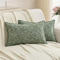 FUTEI Pack of 2 Chenille Tweed Vintage Throw Pillow Covers 12x20 Inch Soft Decorative Lumbar Pillowcase Modern Farmhouse Accent for Couch Bed Living Room, Dark Green