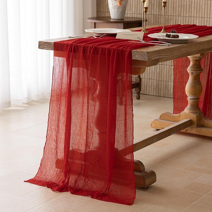 Red Cheesecloth Table Runner 120 Inches for Party Home Decorations | For Wedding Baby Shower Bridal Shower Birthday Engagement Party 10FT Rustic Boho Home Decor
