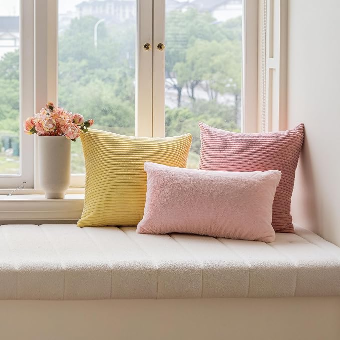 Home Brilliant Pillow Covers 26x26 Euro Shams Set of 2 for Couch Plush Velvet Corduroy European Pillow Sham for Girl's Room Decor, 26 x 26 inch, Baby Pink