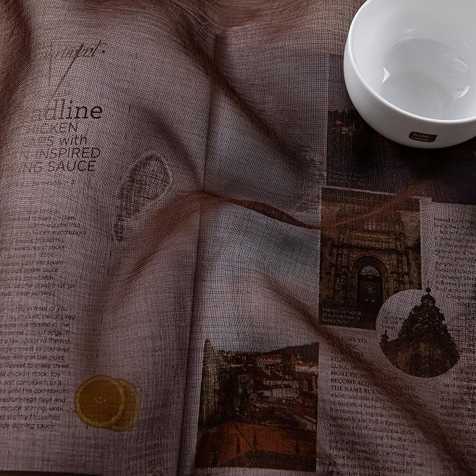 DWCN Brown Sheer Curtains for Living Room Bedroom - Faux Linen Look Voile Drapes Grommet Top Window Curtain Panel 46 x 54 Inch Length, Set of 2 Panels