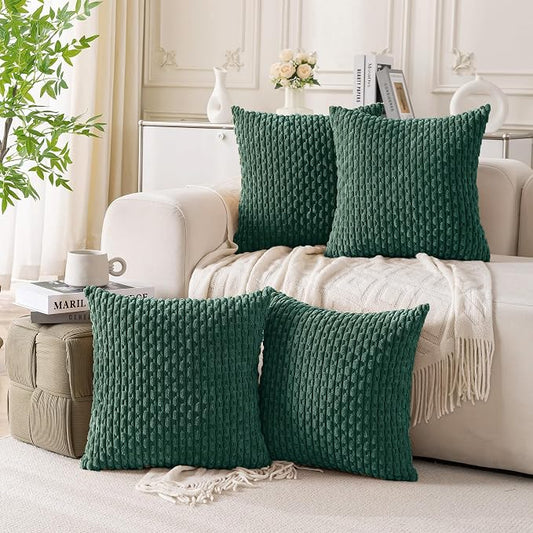 Set of 4 Dark Green Decorative Throw Pillow Covers 20x20 Inch Corduroy Pillow Covers for Bed Couch Sofa Living Room Soft Square Cushion Cases