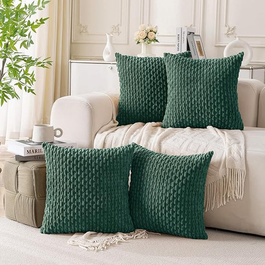 Set of 4 Dark Green Decorative Throw Pillow Covers 26x26 Inch Corduroy Pillow Covers for Bed Couch Sofa Living Room Soft Square Cushion Cases