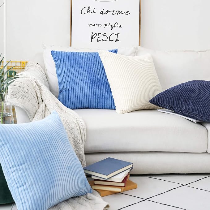 Home Brilliant 22x22 Corduroy Pillow Cover Set of 2 Throw Pillows for Couch Striped Velvet Large Cushion Covers for Chair Decor, 55x55 cm, 22 x 22 Inch, Cream Cheese