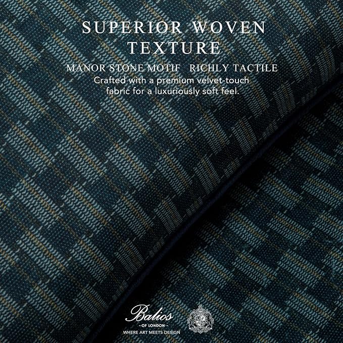 Balios Velvet Pillow Covers Set of 2, Decorative Cushion Covers for Sofa Couch, Hidden Zip, Covers Only, London Design – 18" x 18" (45 x 45 cm), Stonepath Weave in Midnight Blue