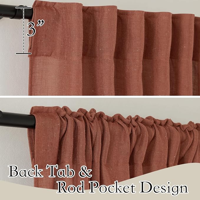 RYB HOME Farmhouse Boho Linen Sheer Curtains 90 inches Long for Living Room | Flax Linen Blend,Light Filtering,Semi Sheer,Wrinkle Resistance,Back Tab,Dorm Dining Room,W52 x L90,2 Panels,Terracotta