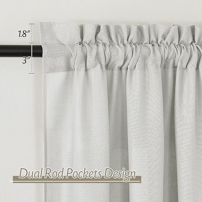 RYB HOME Bathroom Curtains Over Sink - Thick Flax Linen Semi Sheer Vertical Drapes Living Room Camper Curtain Privacy Protect Window Drapes Light Filters W 52 x L 36 inch, Light Grey, 2 Pack
