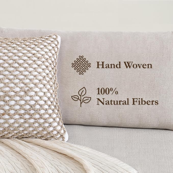 Boho Living Jada 2 Pc Decorative Throw Pillow Covers, Pillow Insert not Included, Premium Woven Design, Living Room Décor, (2) 20" x 20", White