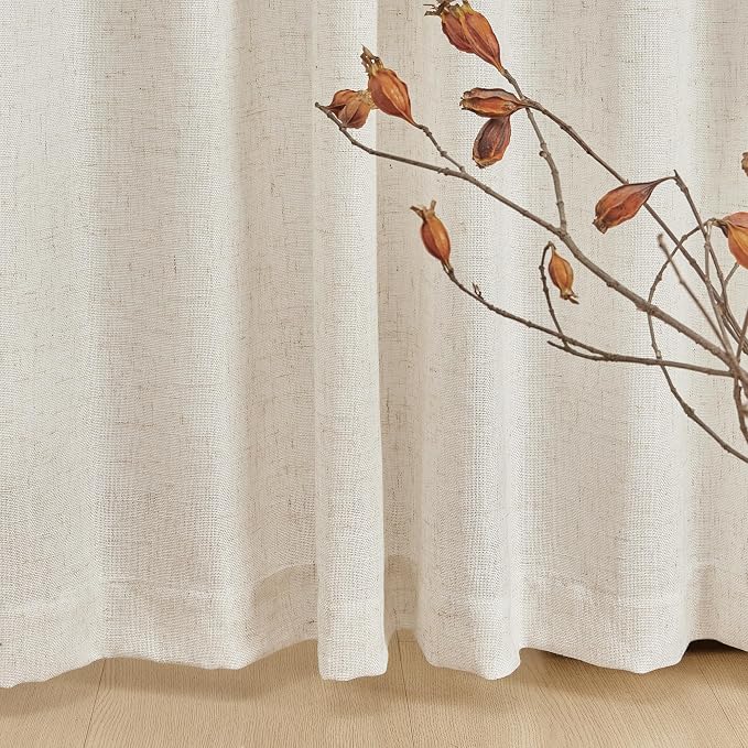 MYSKY HOME Linen Curtains for Sliding Door, Farmhouse Semi Sheer Ceiling Curtains Living Room Light Filtering Back Tab Elegant Style Soft Fabric, 50" x 95", Linen, 2 Panels