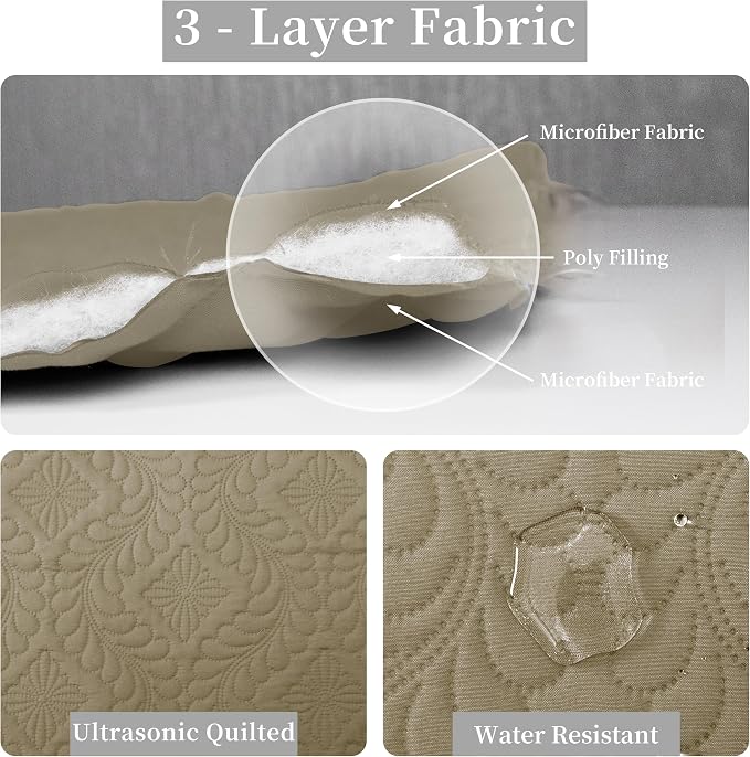 Easy-Going Reversible Quilt Set Full/Queen, Bedspread with 2 Shams | Olive leaf-Beige/Beige, Lightweight Bed Comforter, 1 Quilt + 2 Pillow Shams, All-Season Coverlets for Bedroom