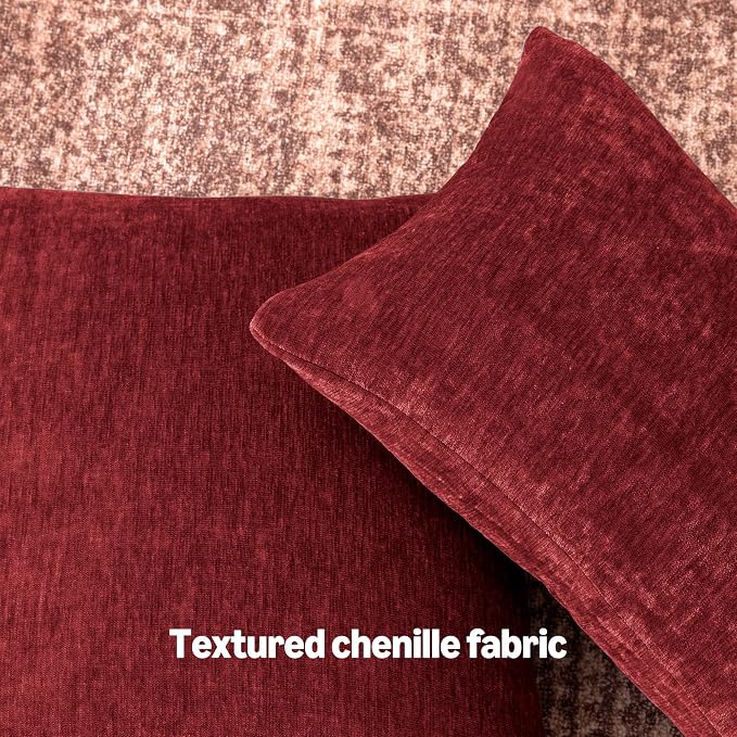 Amazon Basics Chenille Throw Pillow Covers, Home Decor Cushion Cover for Bedroom Living Room Couch Bed, 16" W × 16" L, Burgundy