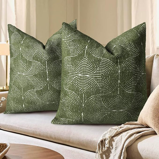 AELS Boho Decorative Textured Throw Pillow Covers 26x26, Modern Mid Century Rainbow Tufted Pillow Case, Farmhouse Rustic Geometric Woven Cushion Case for Bed Couch Sofa, Olive Green