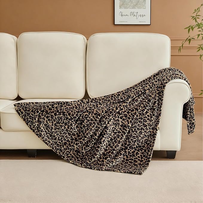 Edenleaf Leopard Print Blanket Fleece Throw for Bed Sofa Travel and Camping, Super Soft Cozy Fluffy Plush Cheetah Print Blanket for All Seasons 60"x80" (Mocha Brown)