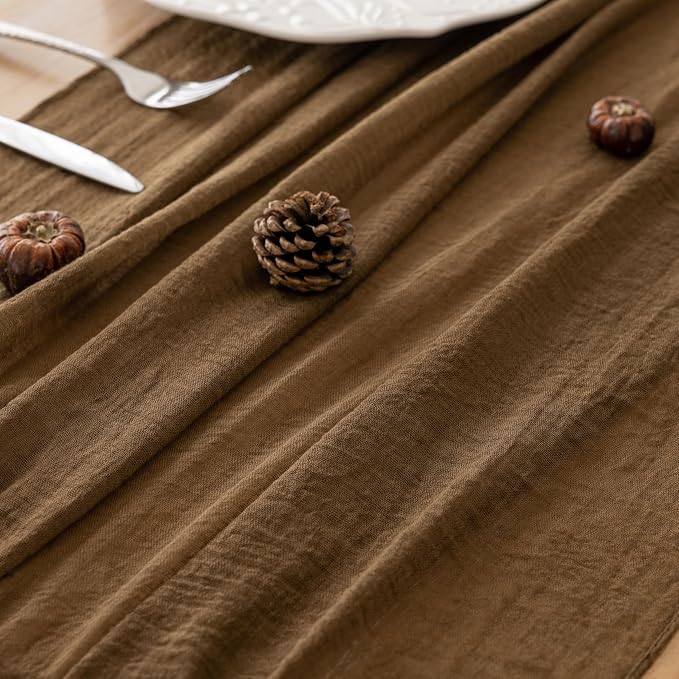 2Pcs Coffee Cheesecloth Table Runner 120 Inches for Party Home Decor | Ideal for wedding baby shower bridal shower birthday engagement party,or adding rustic boho charm to daily home.