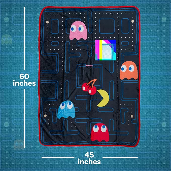 Silver Buffalo Pacman Style, Fleece Throw Blanket, 45x60in | Soft and Cozy, 185 GSM