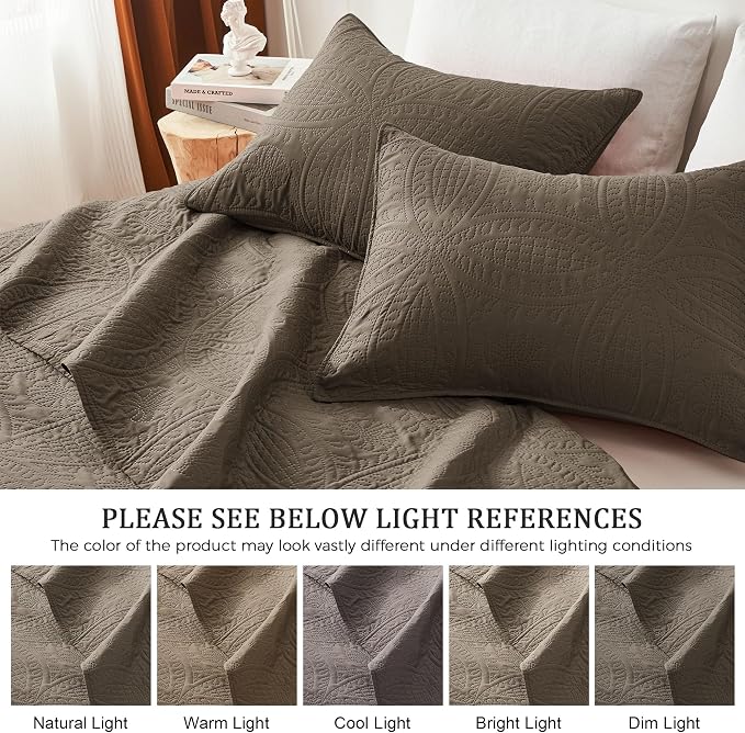 akkialla Mocha Brown Twin Quilt Set,Ultrasonic Lightweight Bedspread Coverlet for Modern Minimalist Bedroom,Soft Microfiber Coin Pattern Bedding,2-Piece (1 Quilt,1 Pillow Sham)