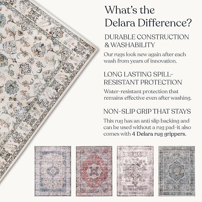 Machine Washable Area Rug, Soft & Durable, Non-Slip, Stain Resistant Rug for Bedroom, Living Room, Dining Room, High Traffic Areas. (Ivory, 9' X 12')