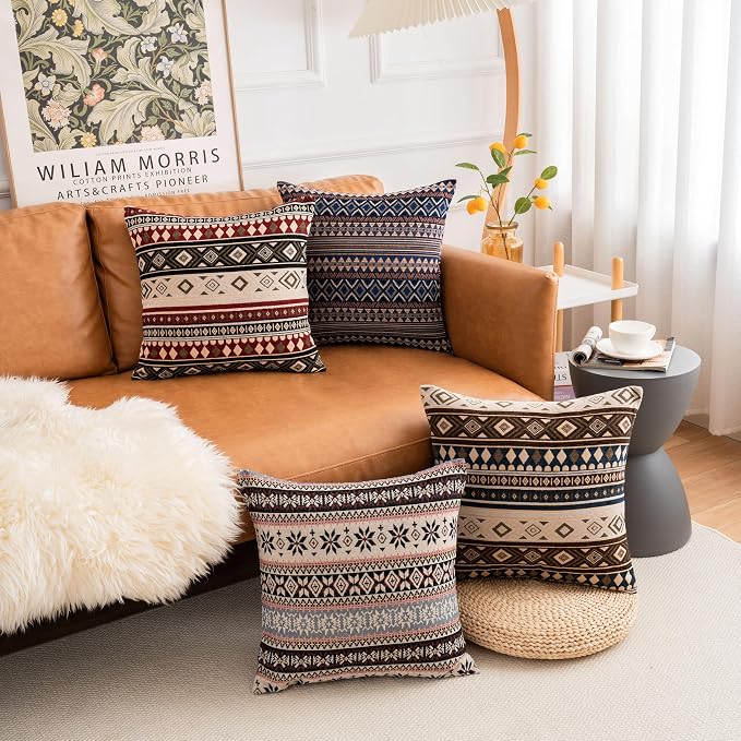 Couch Decorative Farmhouse Boho Throw Pillow Covers 18X18 Inch Set of 4 Vintage Hippie Pillow Cases Colorful Textured Pillows for Sofa Living Room Bedroom Summer Outdoor Patio Porch
